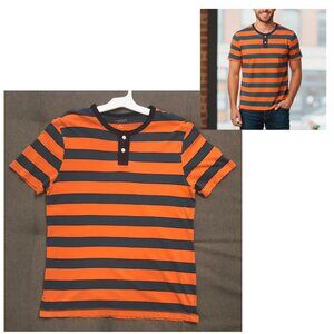 Arizona Men's - Orange & Teal Stripes - 100% Cotton - Size M - Buttoned T-Shirt